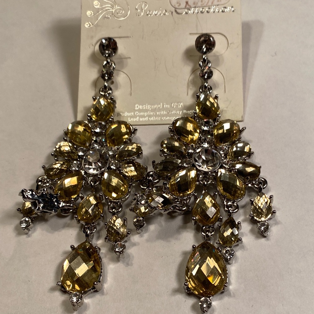 Yellow Crystal Chandelier Earrings - Silver-Tone